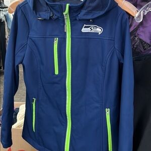 Seattle Seahawks Women’s Jacket NFL Team Apparel Navy Neon Green Size Small